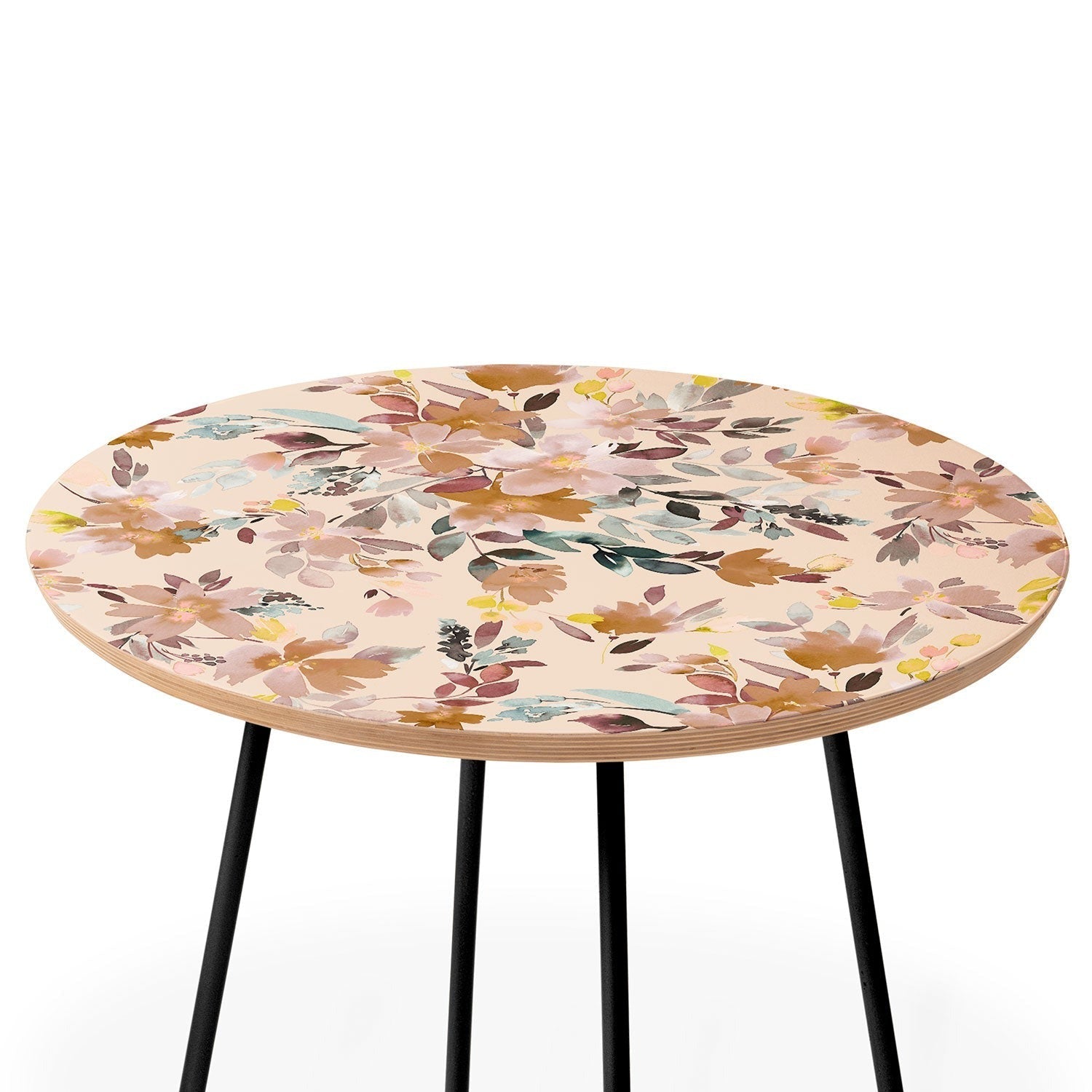 Ninola Design Botanic Retreat Floral Oleander Whimsical Soft Pink Round Side Table
