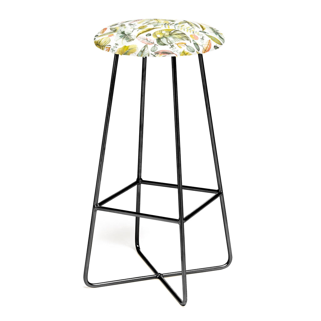 Ninola Design Botanic Retreat Tropical Jungle Leaves Botanical Green Orange Bar Stool