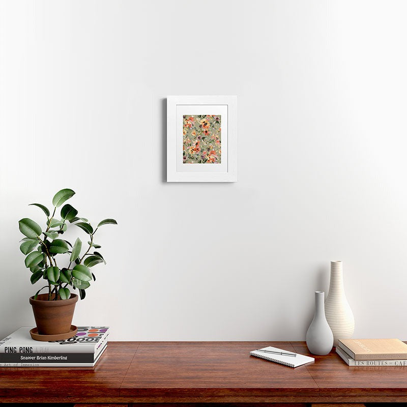 Ninola Design Botanic Retreat Painterly Tropical Flowers Sage Green Framed Art Print