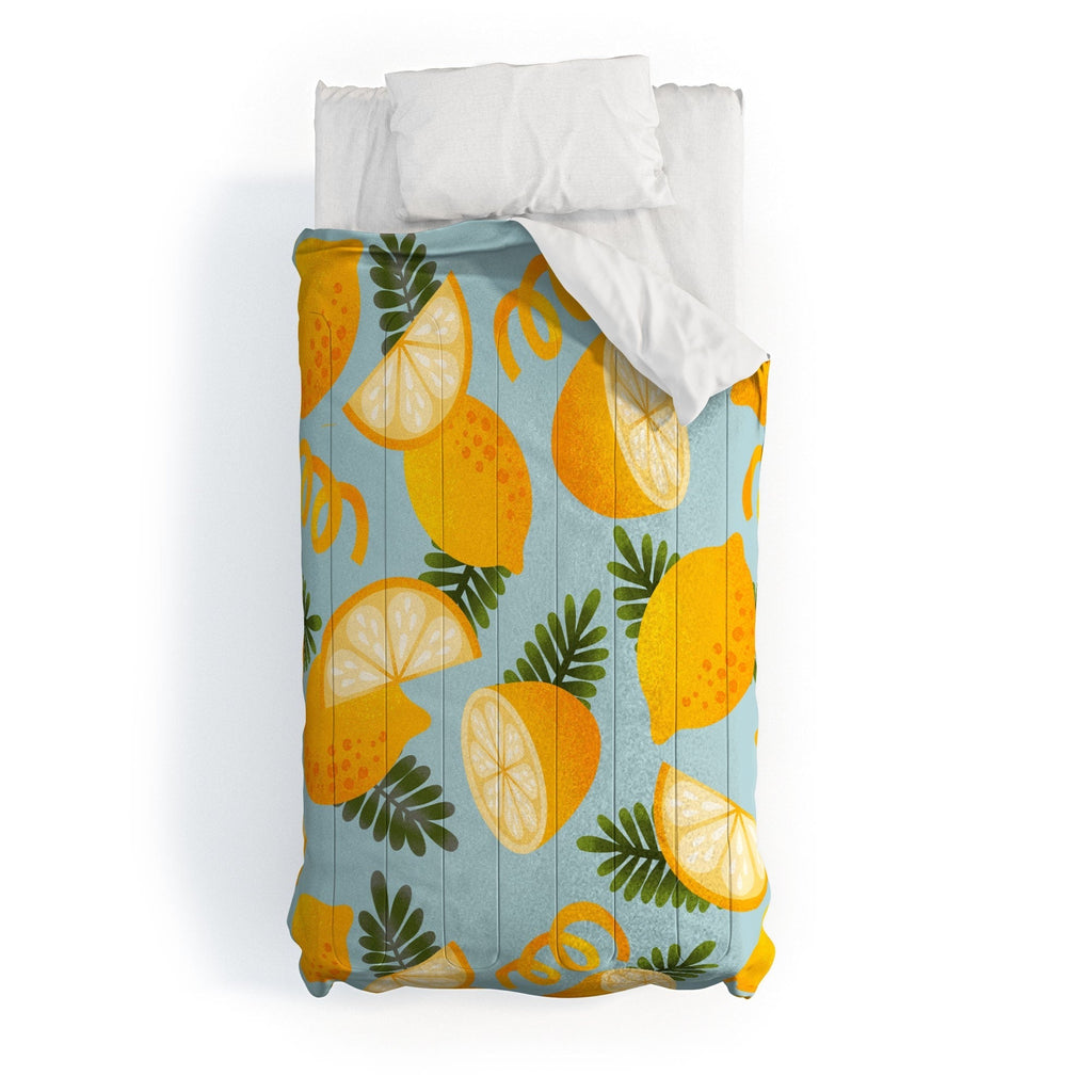 Jessica Molina Lemon Pattern on Sky Blue Comforter