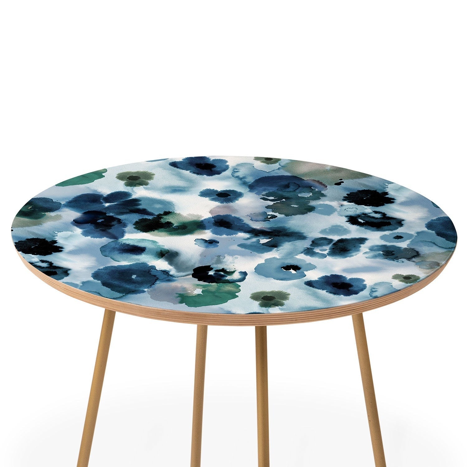 Ninola Design Botanic Retreat Ombre Abstract Watercolor Flowers Blue Navy Round Side Table