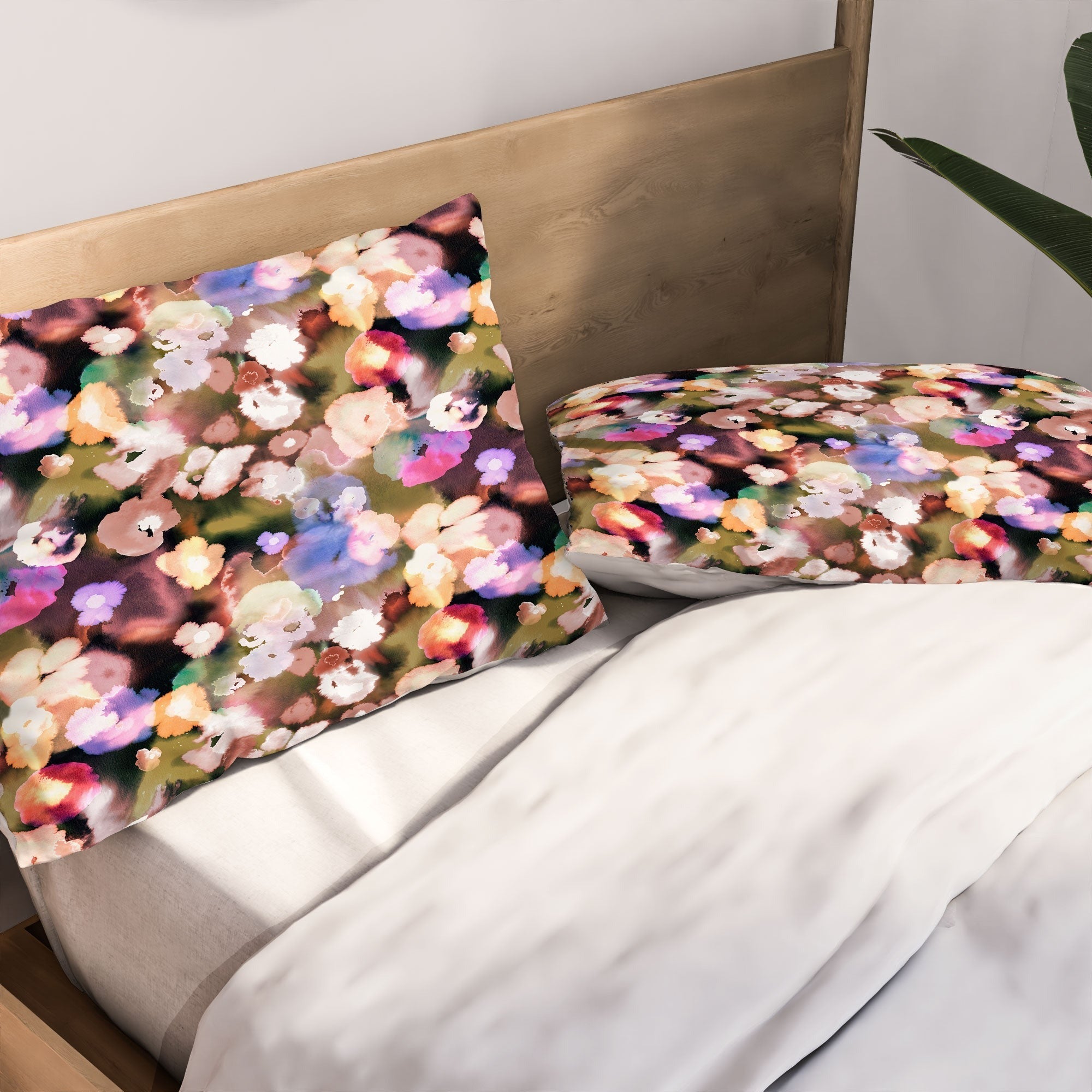 Ninola Design Botanic Retreat Ombre Abstract Watercolor Flowers Pink gold Pillow Shams
