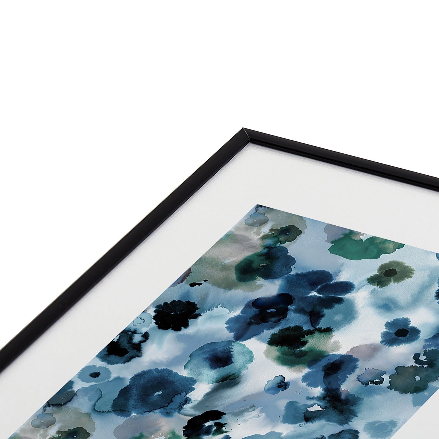 Ninola Design Botanic Retreat Ombre Abstract Watercolor Flowers Blue Navy Metal Framed Art Print