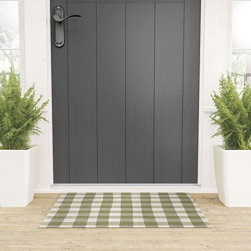Menina Lisboa Rustic Green Plaid Welcome Mat