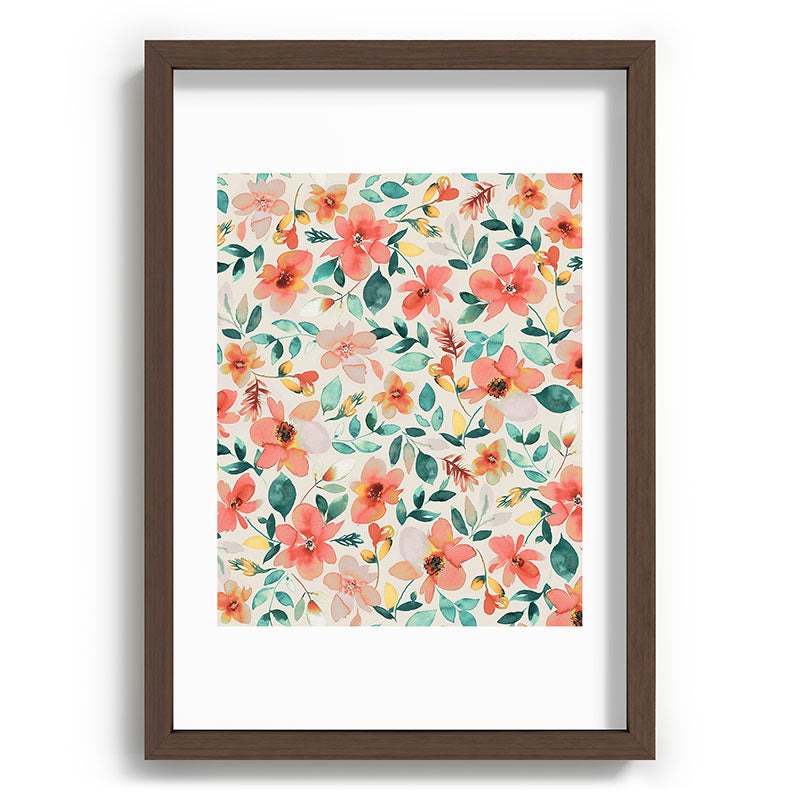 Ninola Design Botanic Retreat Tropical Whimsical Flowers Coral Green Recessed Framing Rectangle