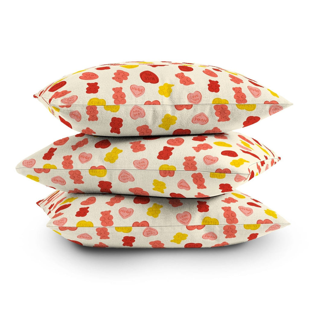 Design by Spark Gummy Bears and Candy Hearts Valentines Throw Pillow