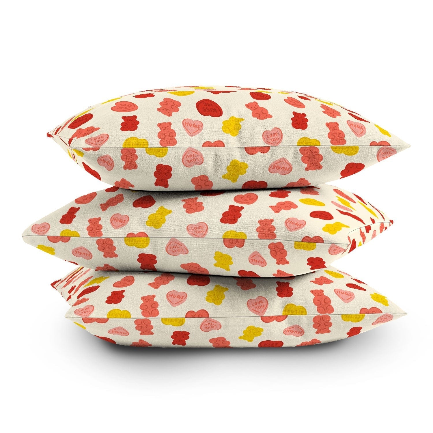 Design by Spark Gummy Bears and Candy Hearts Valentines Throw Pillow