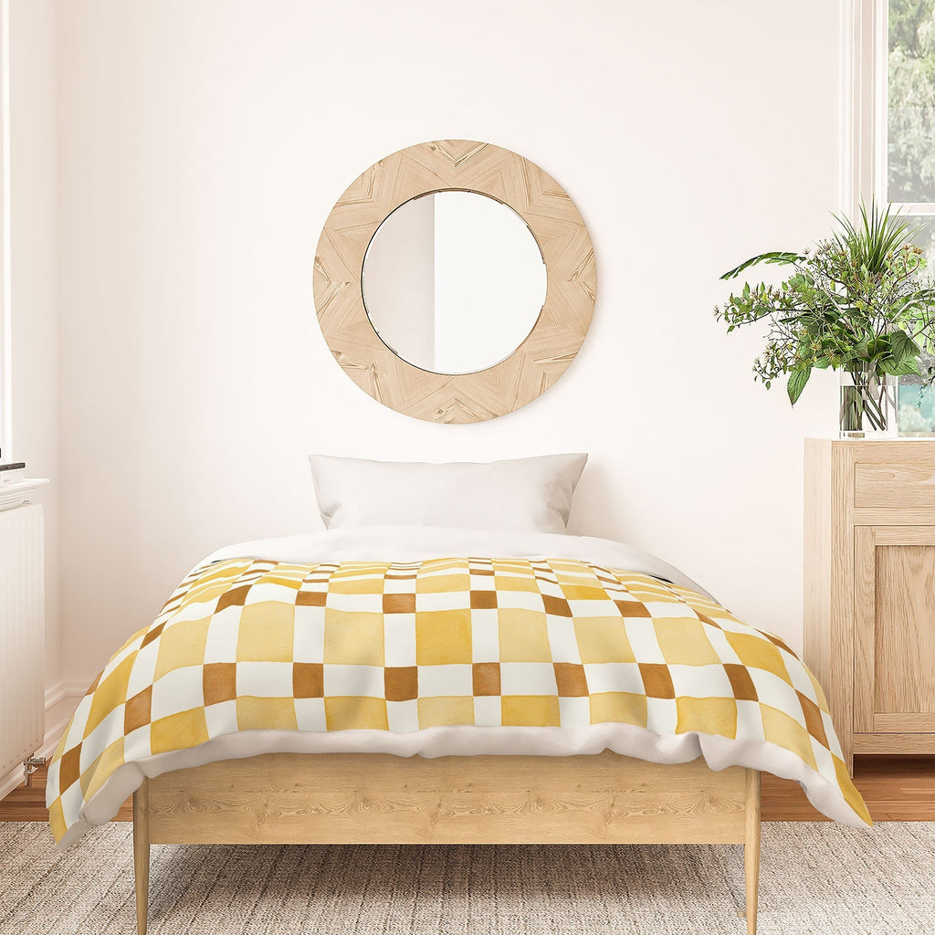 Ninola Design Everyday Artifact Checker Mosaic Tiles Geometry Yellow Duvet Cover