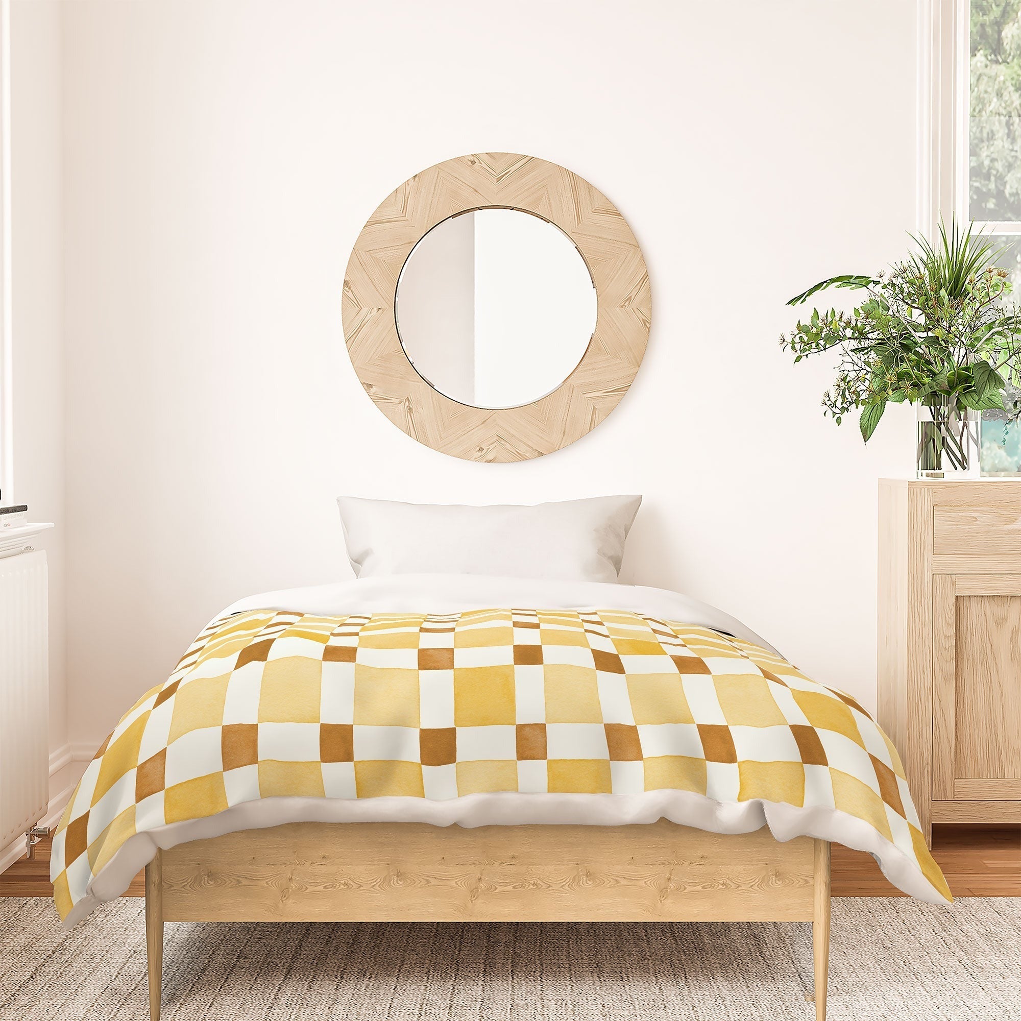 Ninola Design Everyday Artifact Checker Mosaic Tiles Geometry Yellow Duvet Cover