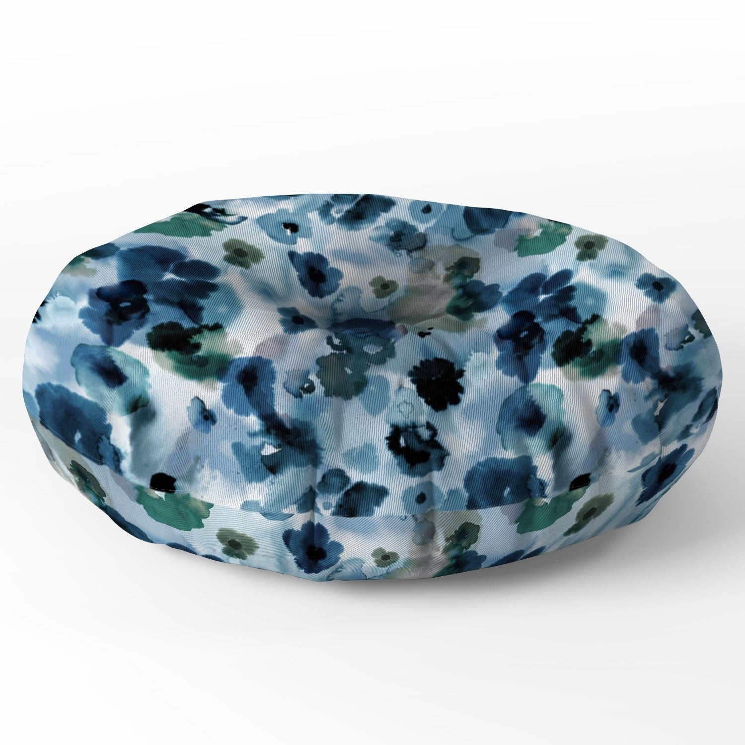 Ninola Design Botanic Retreat Ombre Abstract Watercolor Flowers Blue Navy Floor Pillow Round