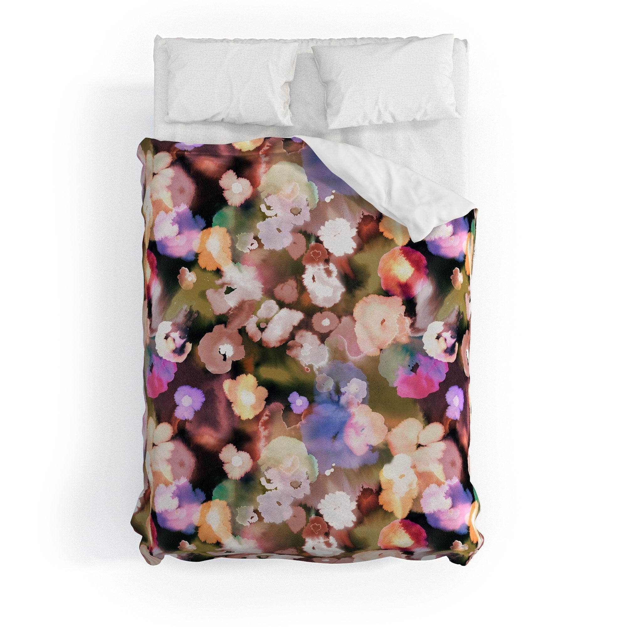 Ninola Design Botanic Retreat Ombre Abstract Watercolor Flowers Pink gold Duvet Cover