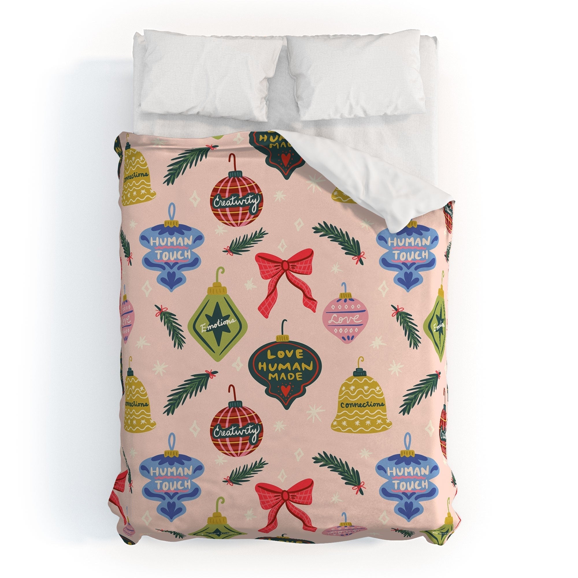 Design by Spark Love Human Made Christmas Ornaments Duvet Cover