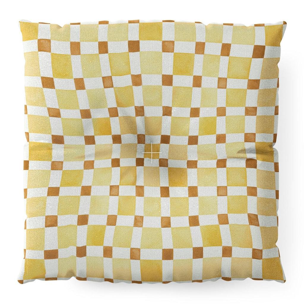 Ninola Design Everyday Artifact Checker Mosaic Tiles Geometry Yellow Floor Pillow Square