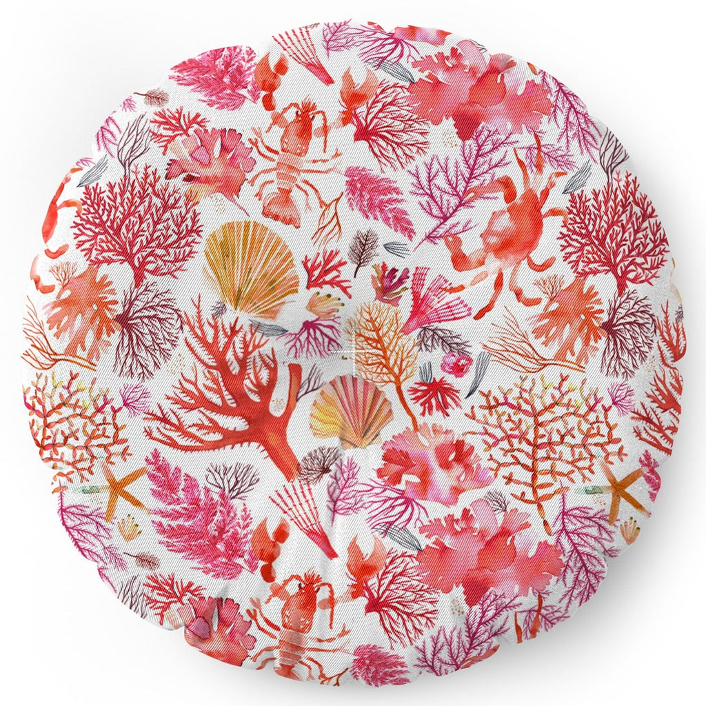 Ninola Design Botanic Retreat Coral Reef Crab Lobster Red Floor Pillow Round