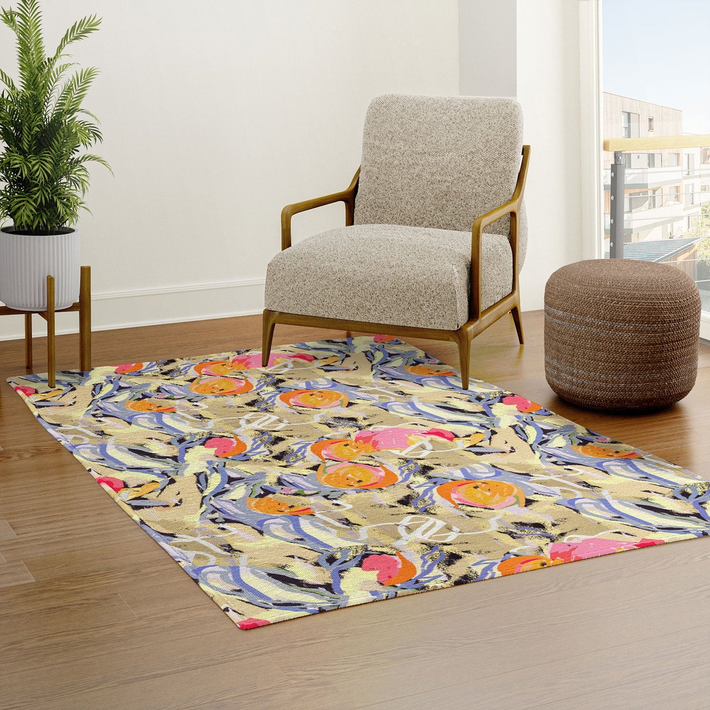 83 Oranges Blooms in The Butter Forest Area Rug