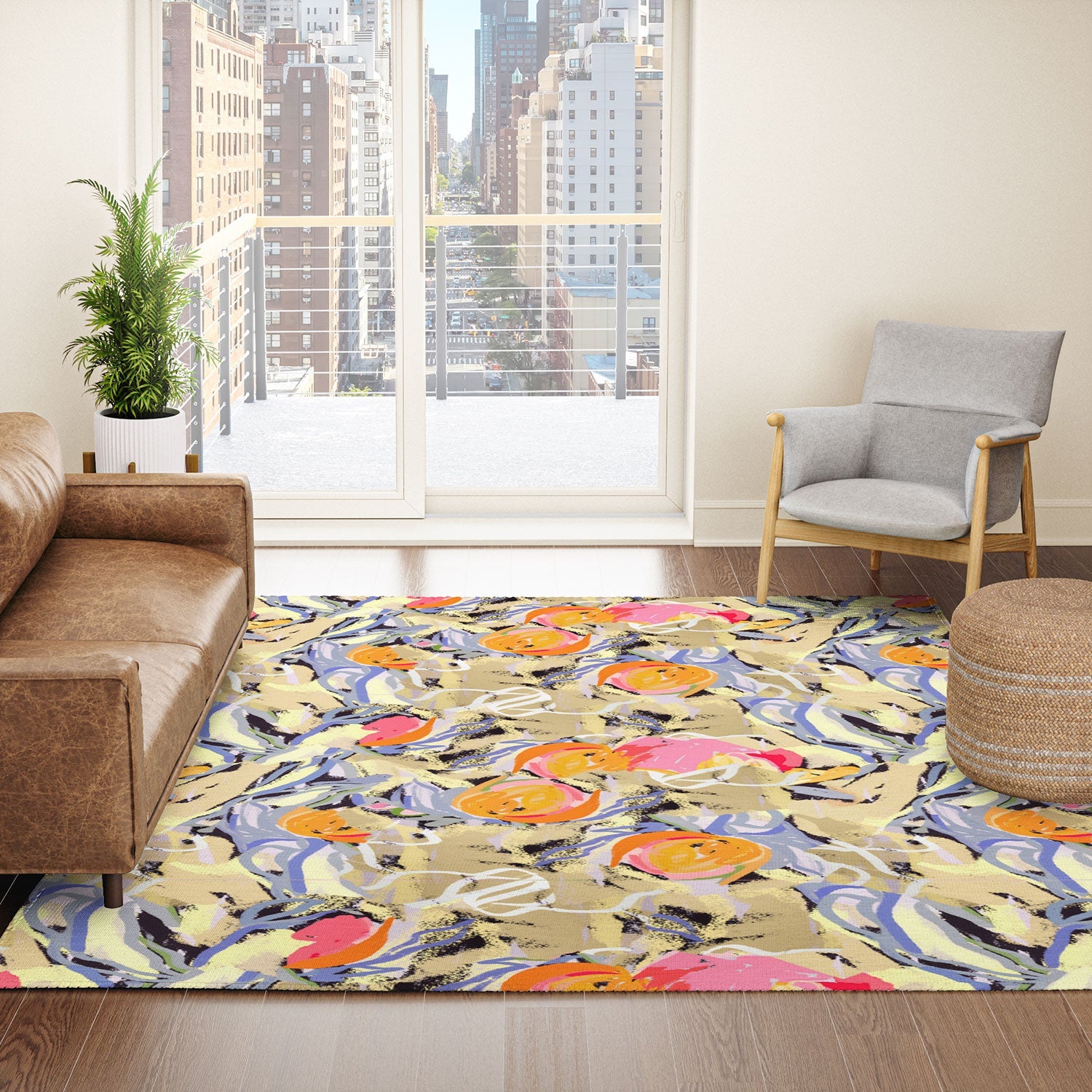83 Oranges Blooms in The Butter Forest Area Rug
