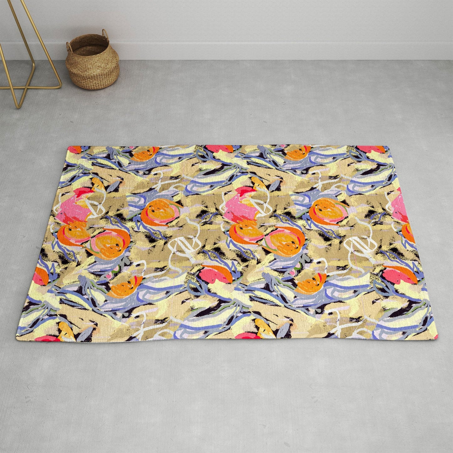 83 Oranges Blooms in The Butter Forest Area Rug