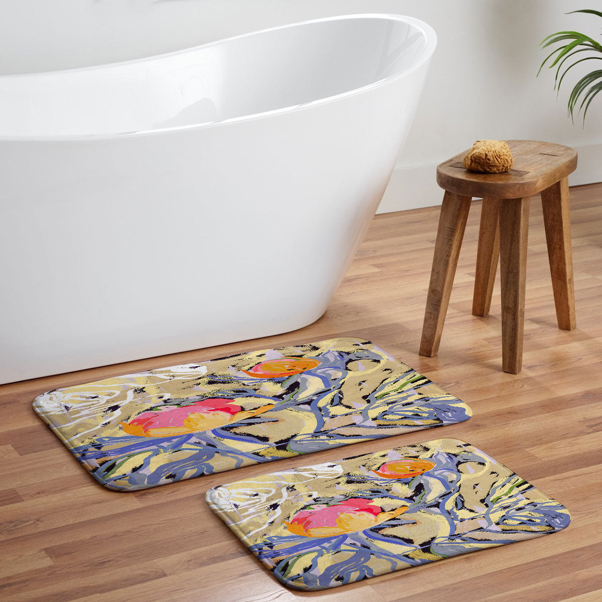 83 Oranges Blooms in The Butter Forest Memory Foam Bath Mat