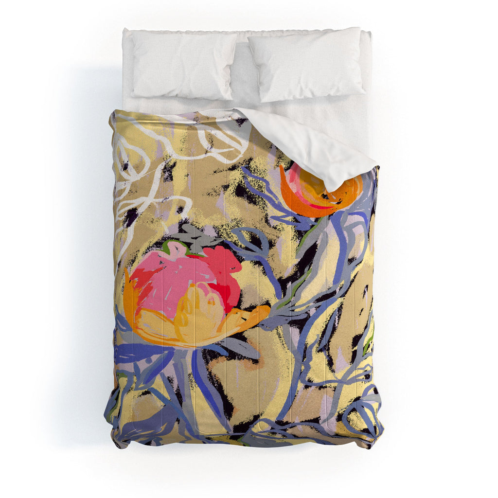 83 Oranges Blooms in The Butter Forest Comforter