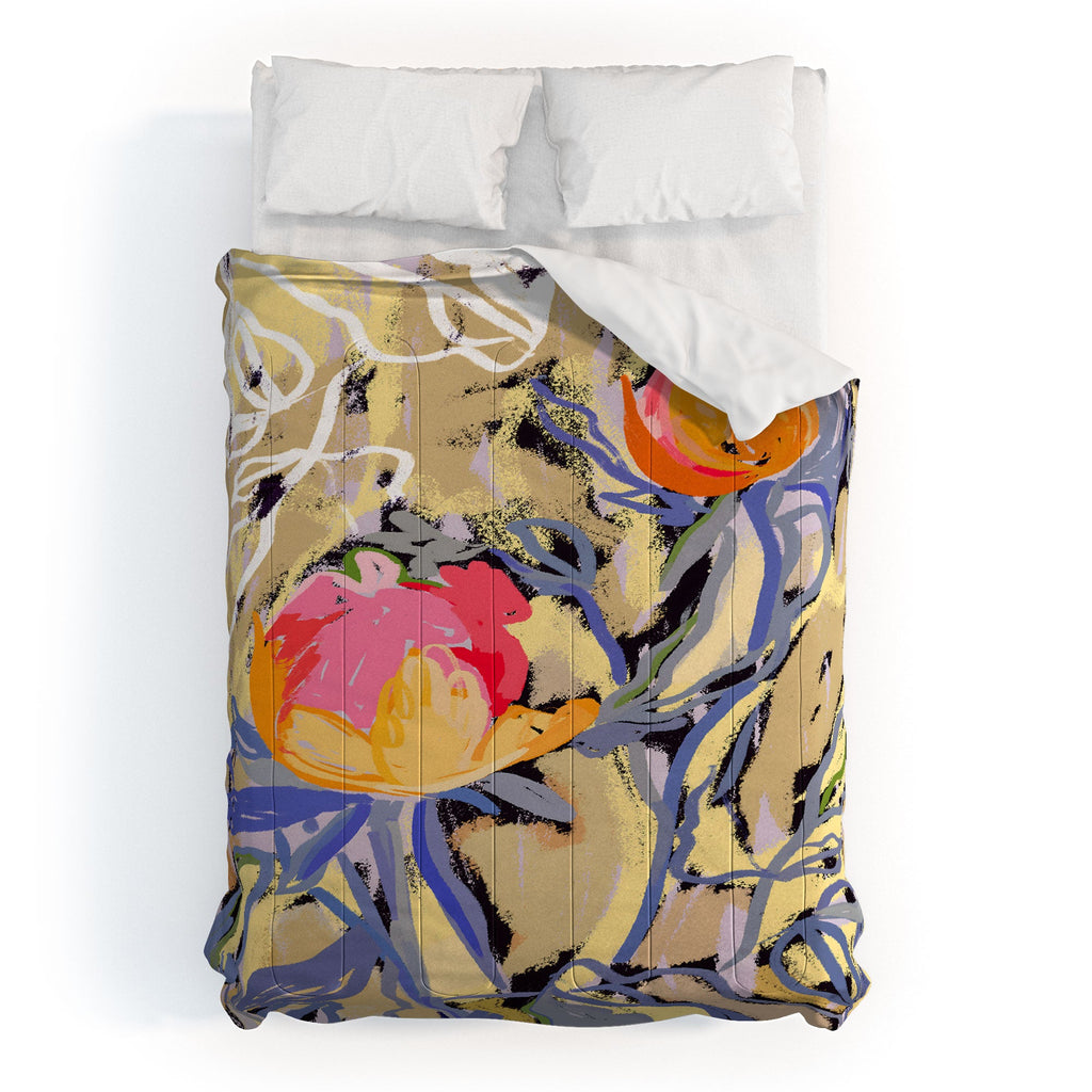 83 Oranges Blooms in The Butter Forest Comforter