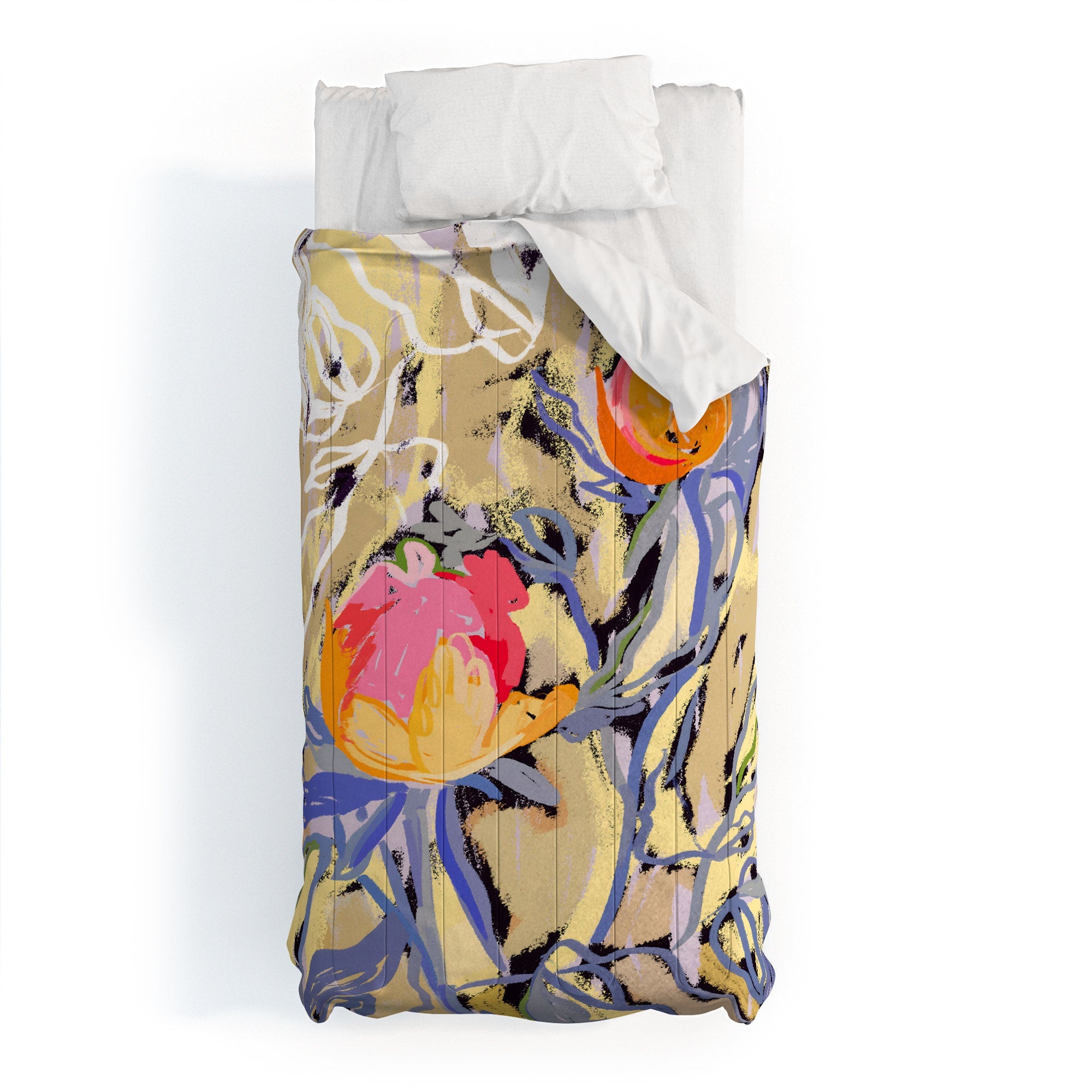 83 Oranges Blooms in The Butter Forest Comforter