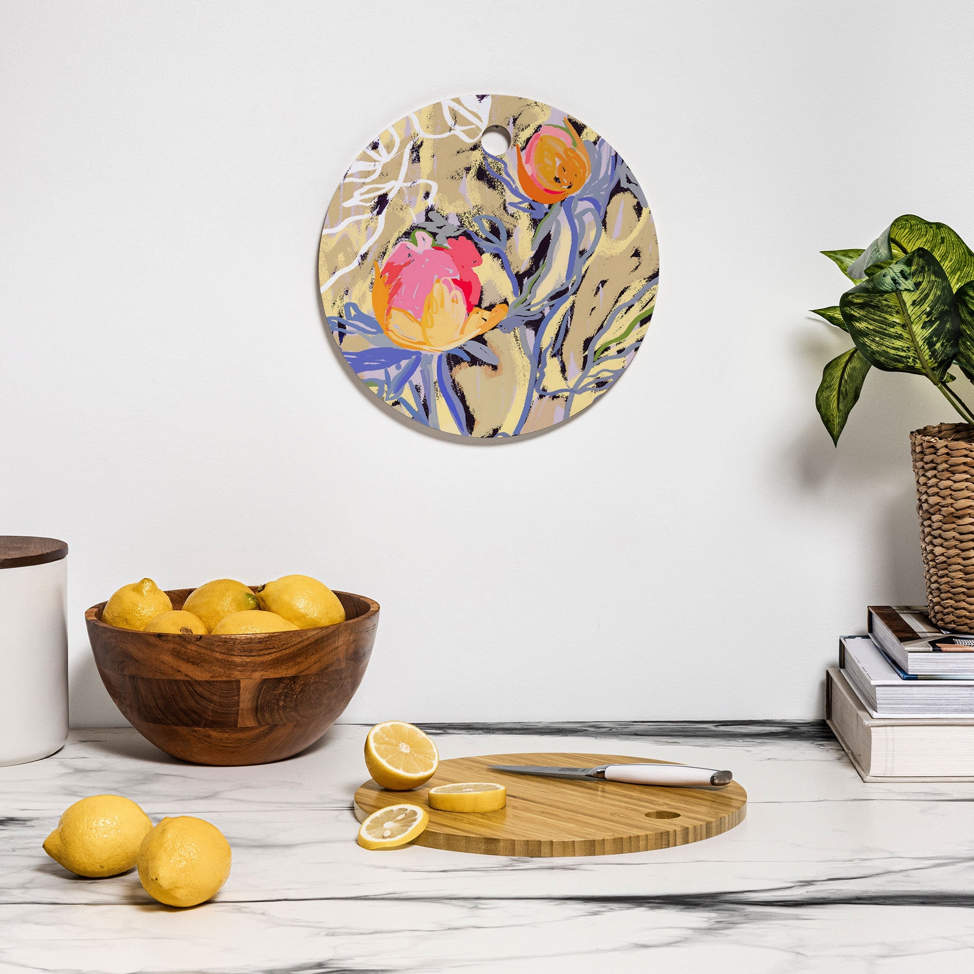 83 Oranges Blooms in The Butter Forest Cutting Board Round