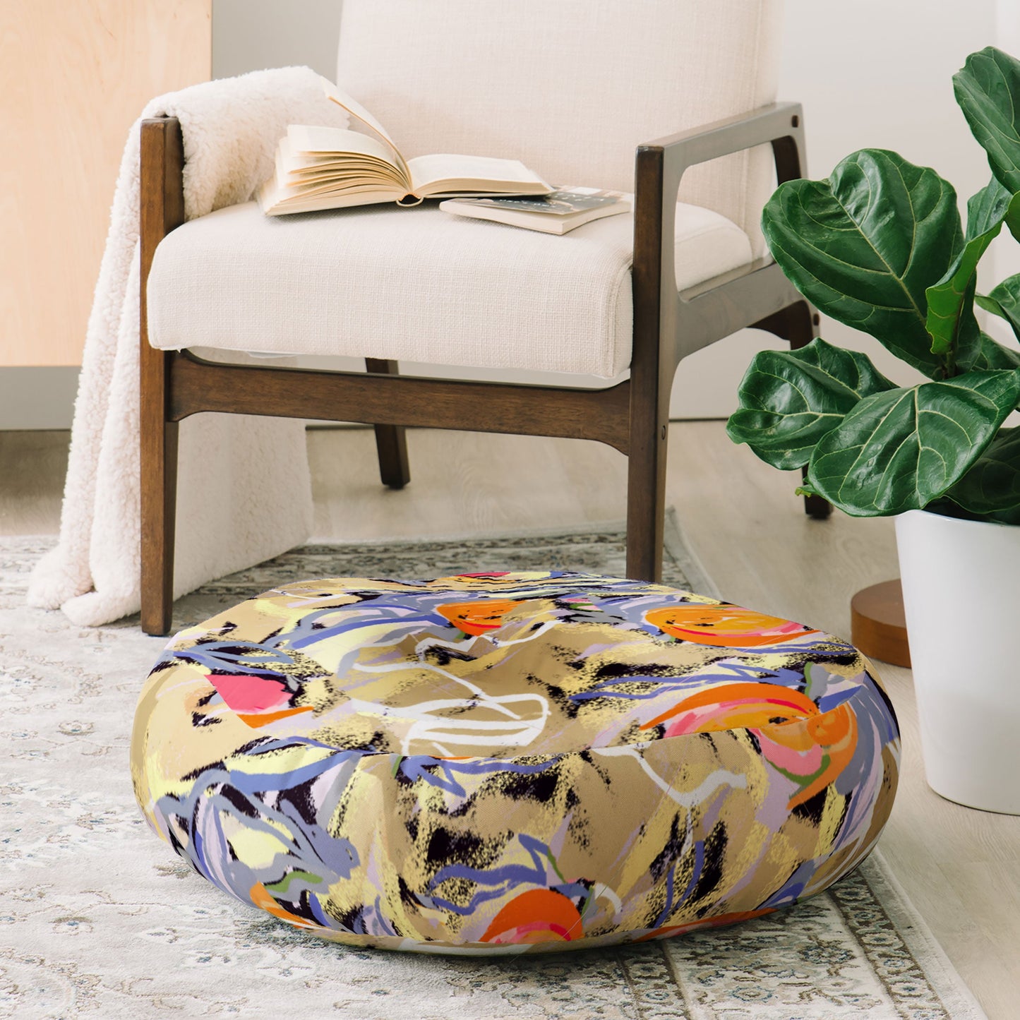 83 Oranges Blooms in The Butter Forest Floor Pillow Round