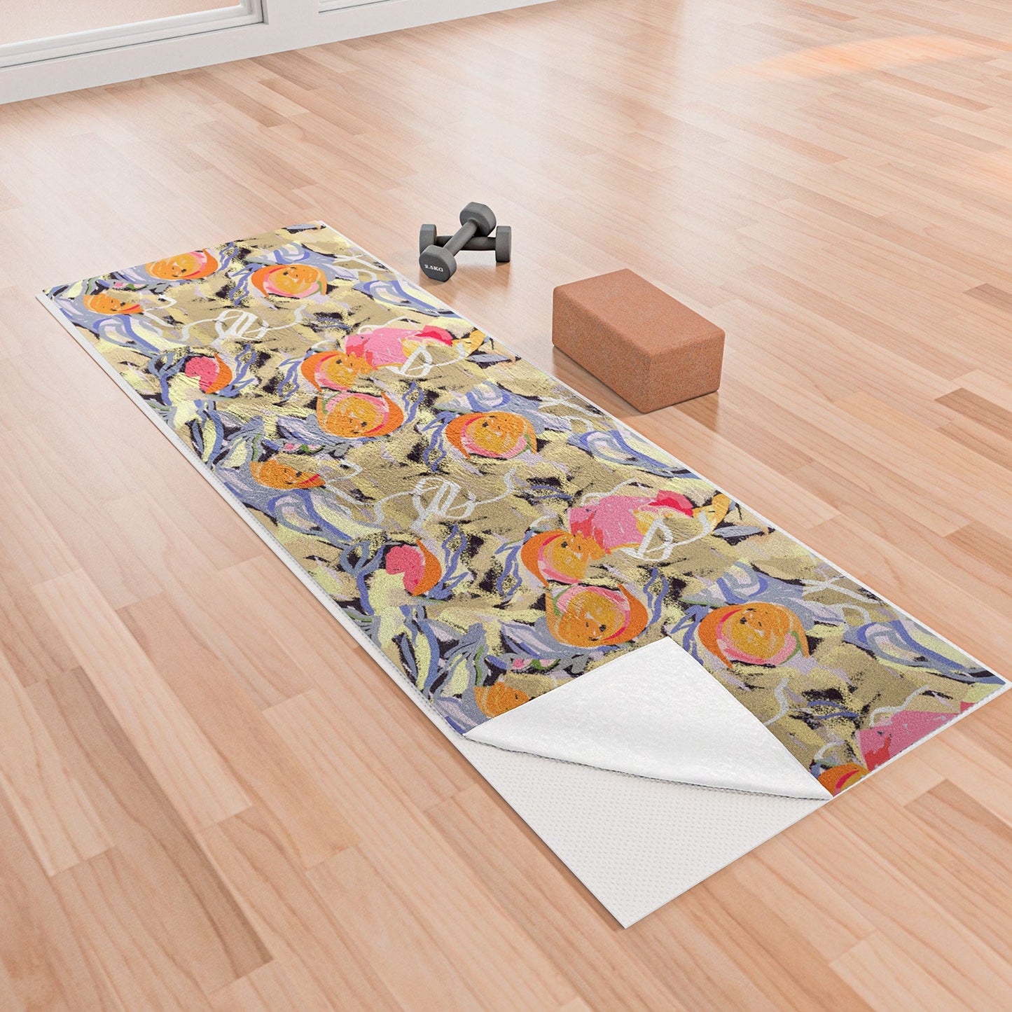 83 Oranges Blooms in The Butter Forest Yoga Towel
