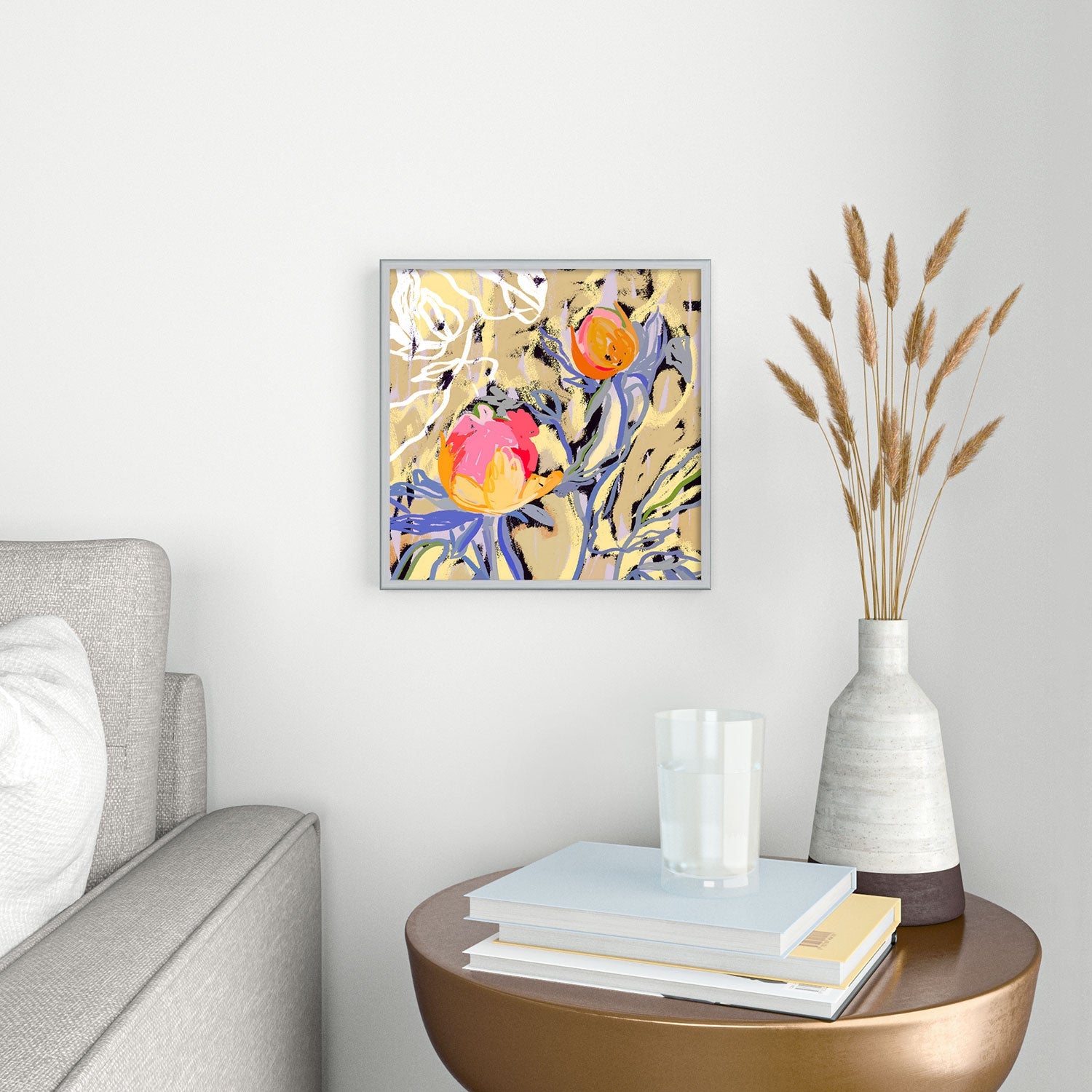83 Oranges Blooms in The Butter Forest Square Metal Framed Art Print