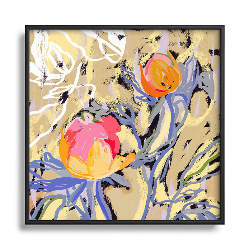 83 Oranges Blooms in The Butter Forest Square Metal Framed Art Print