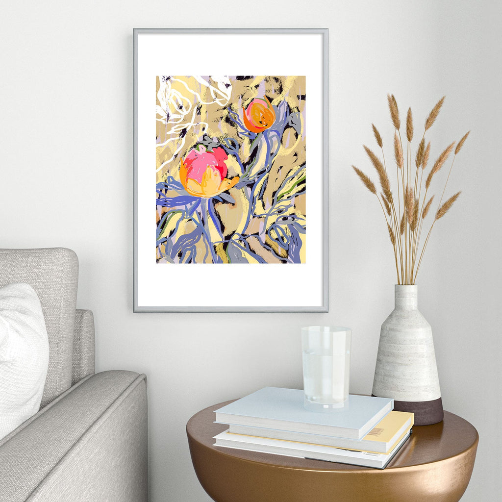 83 Oranges Blooms in The Butter Forest Metal Framed Art Print