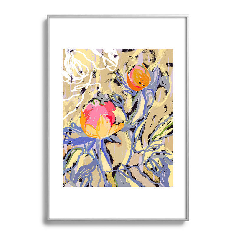 83 Oranges Blooms in The Butter Forest Metal Framed Art Print