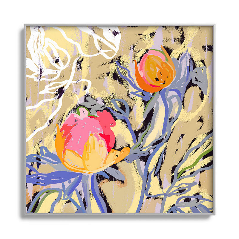 83 Oranges Blooms in The Butter Forest Square Metal Framed Art Print