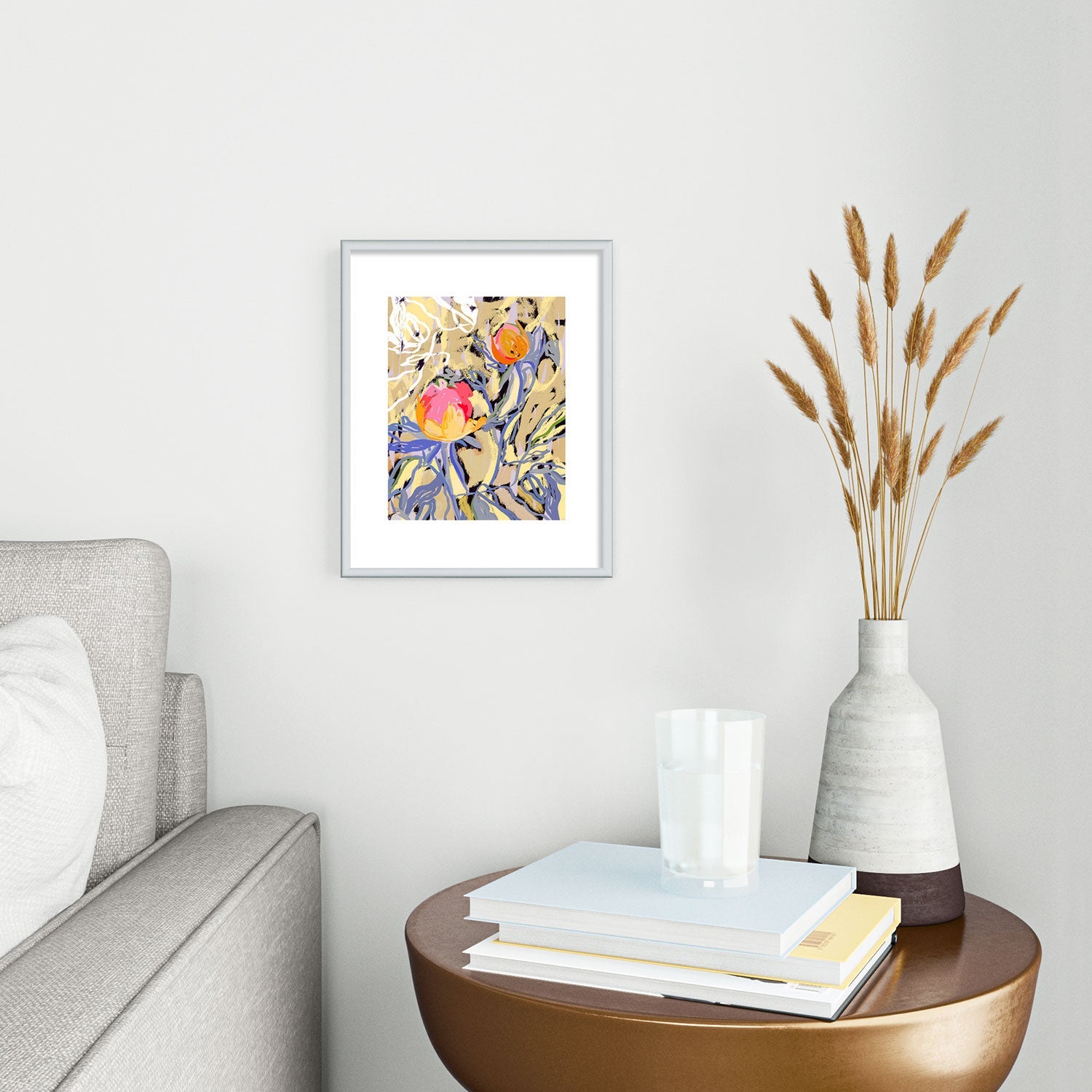 83 Oranges Blooms in The Butter Forest Metal Framed Art Print