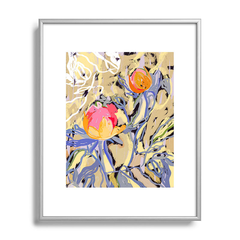 83 Oranges Blooms in The Butter Forest Metal Framed Art Print