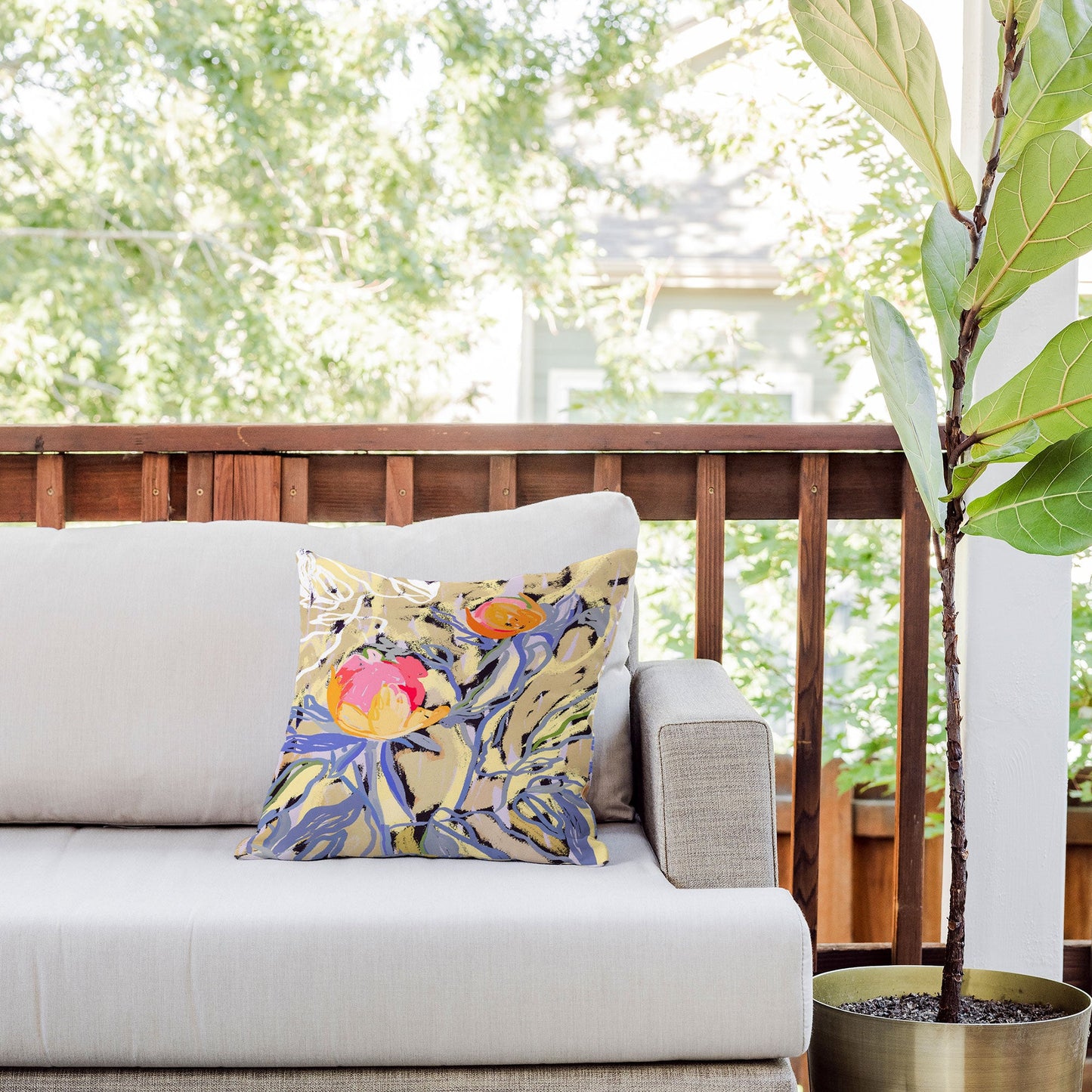83 Oranges Blooms in The Butter Forest Outdoor Throw Pillow