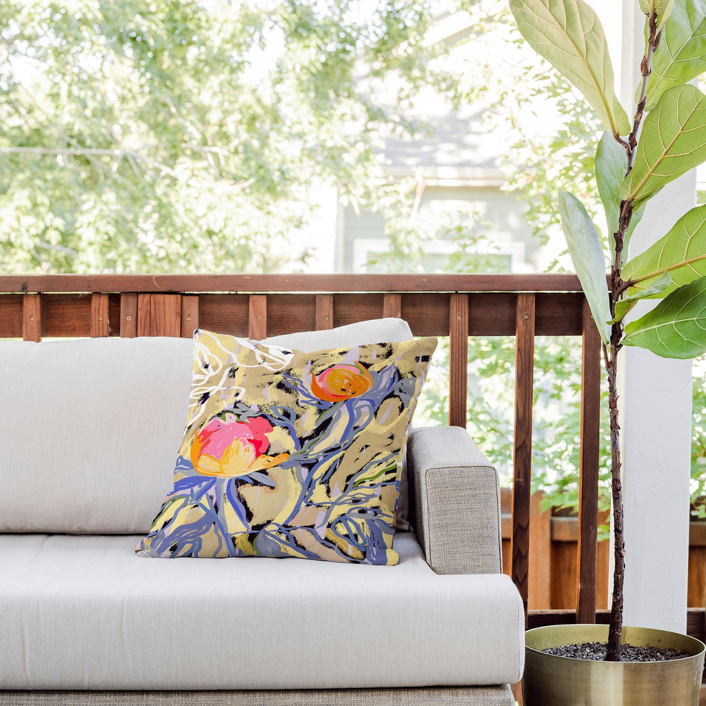 83 Oranges Blooms in The Butter Forest Outdoor Throw Pillow