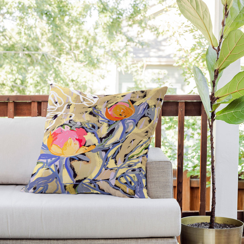 83 Oranges Blooms in The Butter Forest Outdoor Throw Pillow