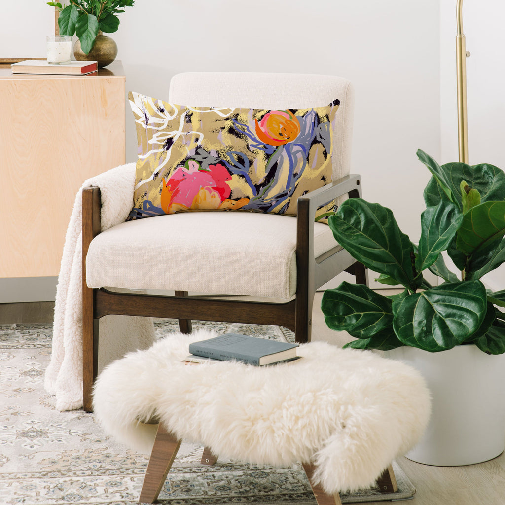 83 Oranges Blooms in The Butter Forest Oblong Throw Pillow