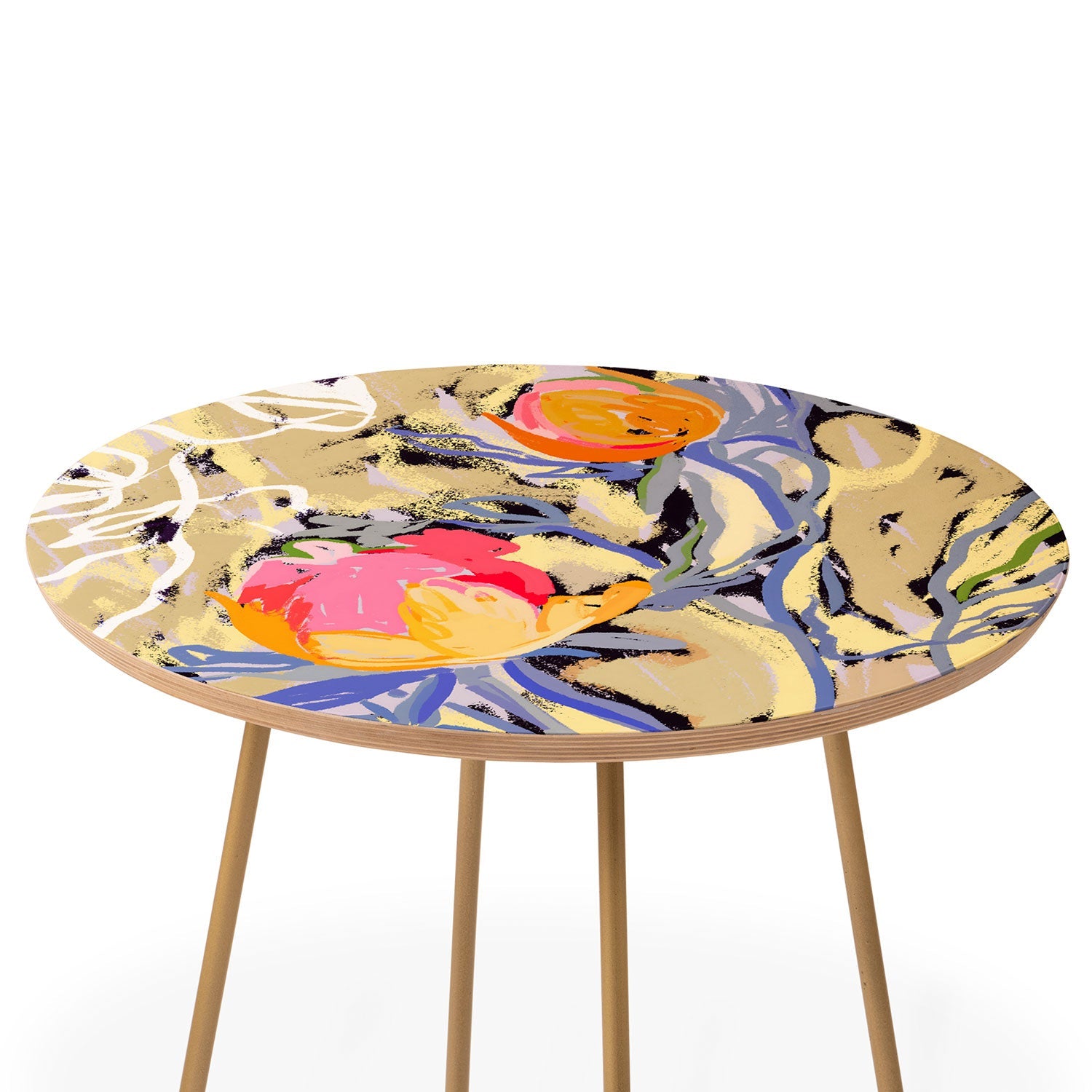 83 Oranges Blooms in The Butter Forest Round Side Table