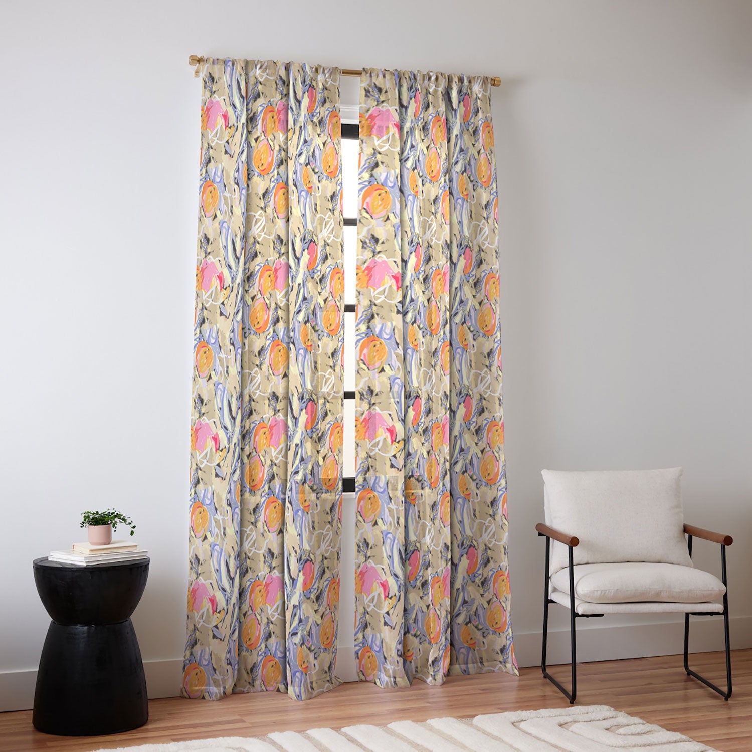 83 Oranges Blooms in The Butter Forest Sheer Window Curtain