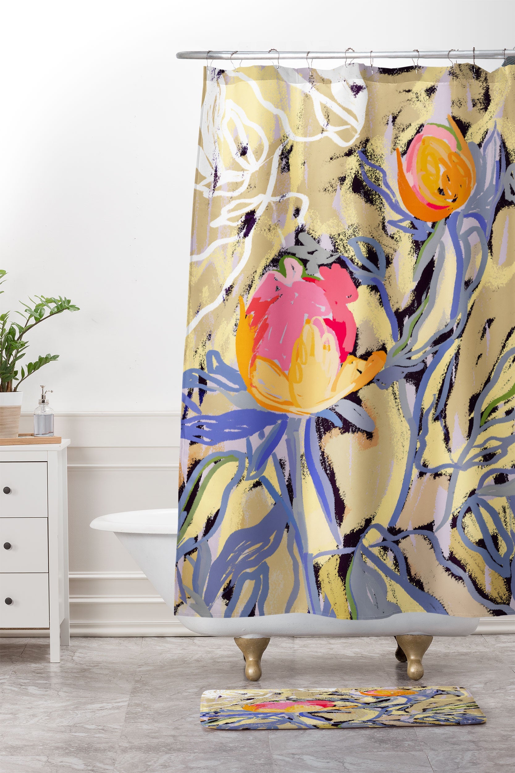83 Oranges Blooms in The Butter Forest Memory Foam Bath Mat