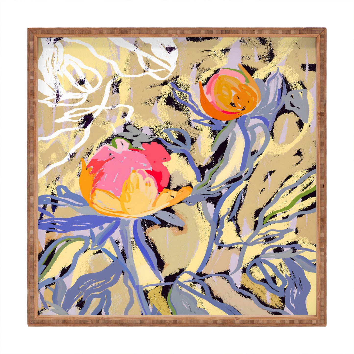 83 Oranges Blooms in The Butter Forest Square Tray