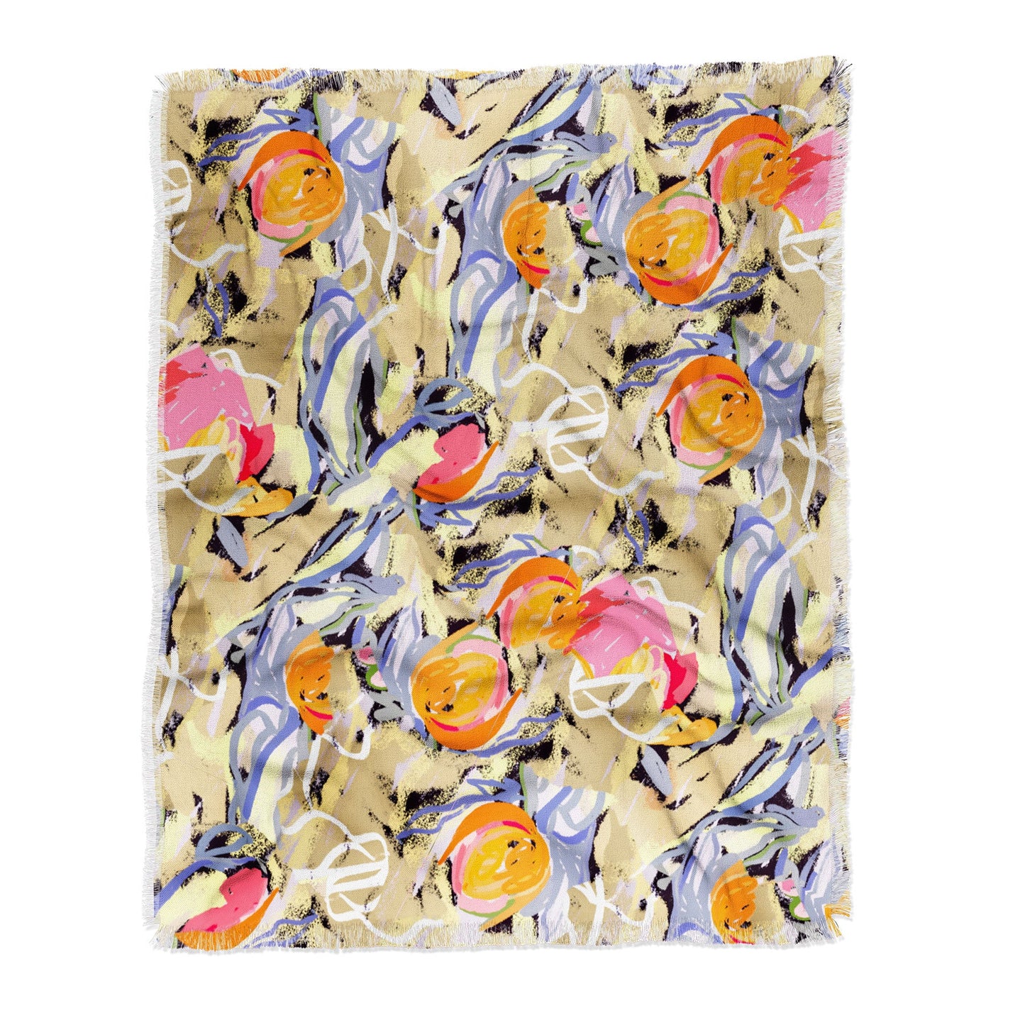 83 Oranges Blooms in The Butter Forest Throw Blanket