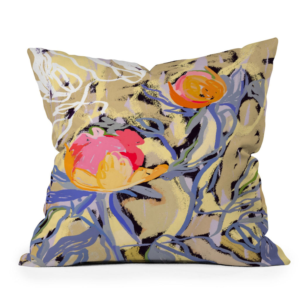 83 Oranges Blooms in The Butter Forest Throw Pillow