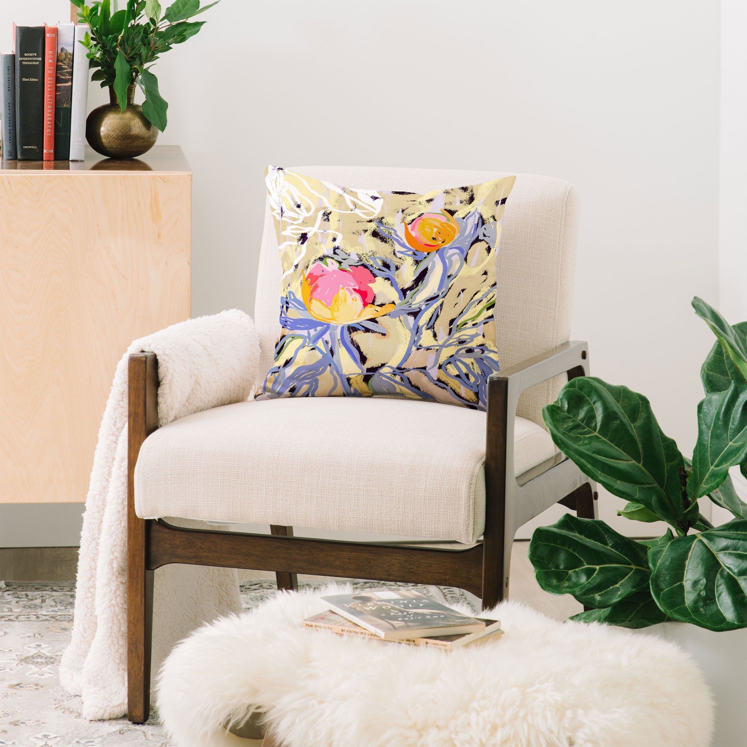 83 Oranges Blooms in The Butter Forest Throw Pillow