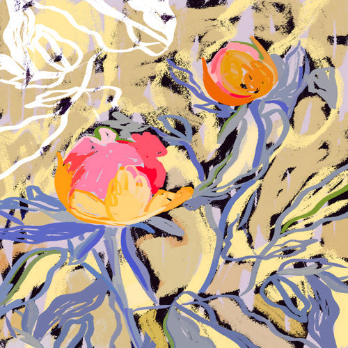 83 Oranges Blooms in The Butter Forest Shower Curtain