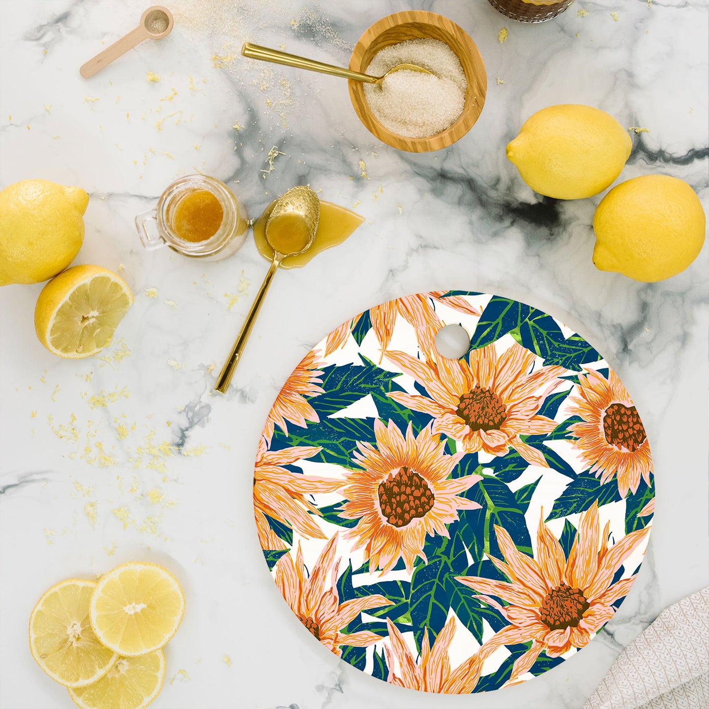 83 Oranges Blush Sunflowers Cutting Board Round