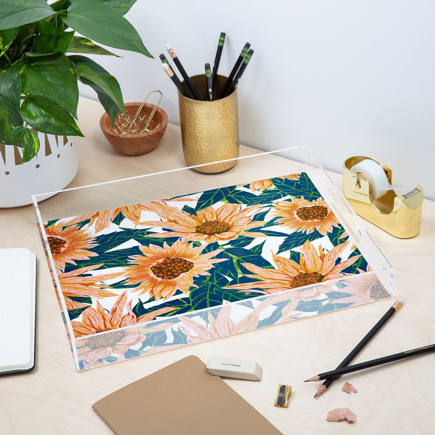 83 Oranges Blush Sunflowers Acrylic Tray