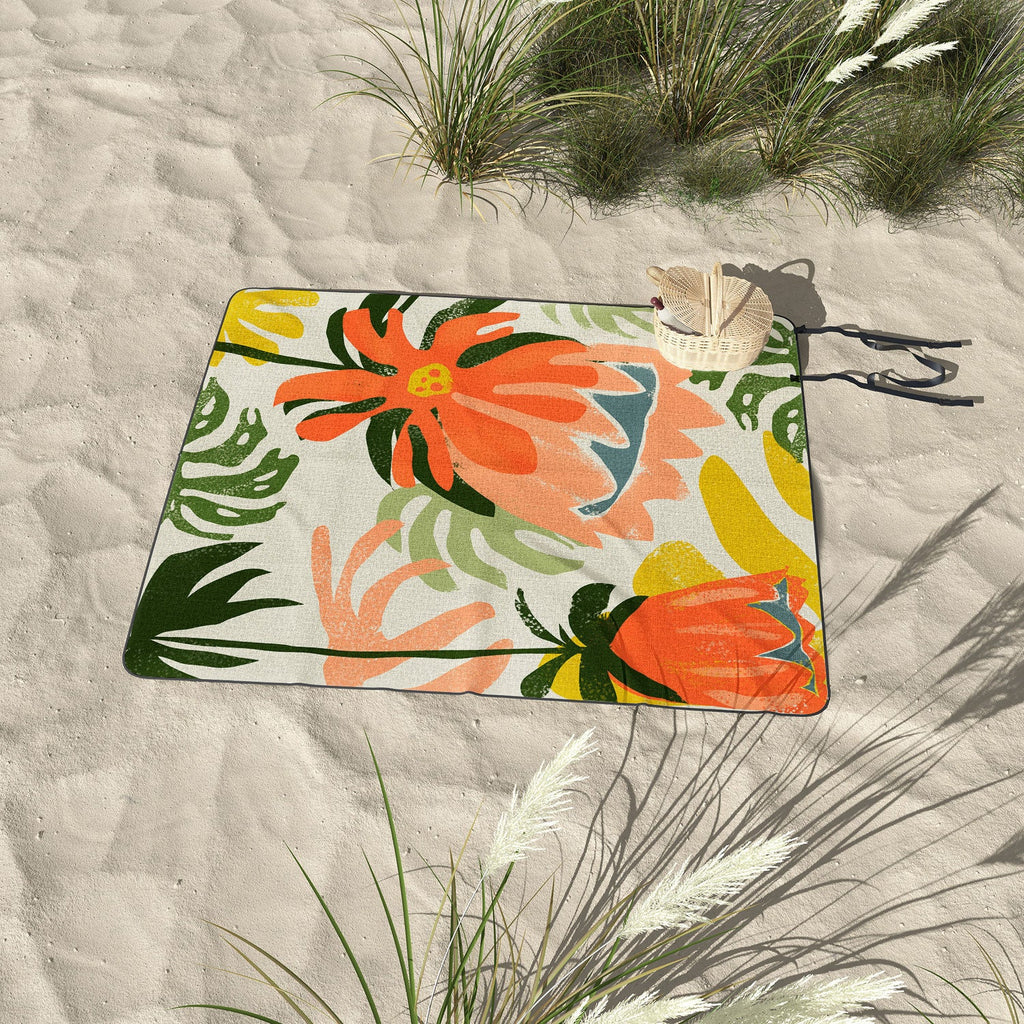 83 Oranges Flowers Rain Summer Floral Picnic Blanket